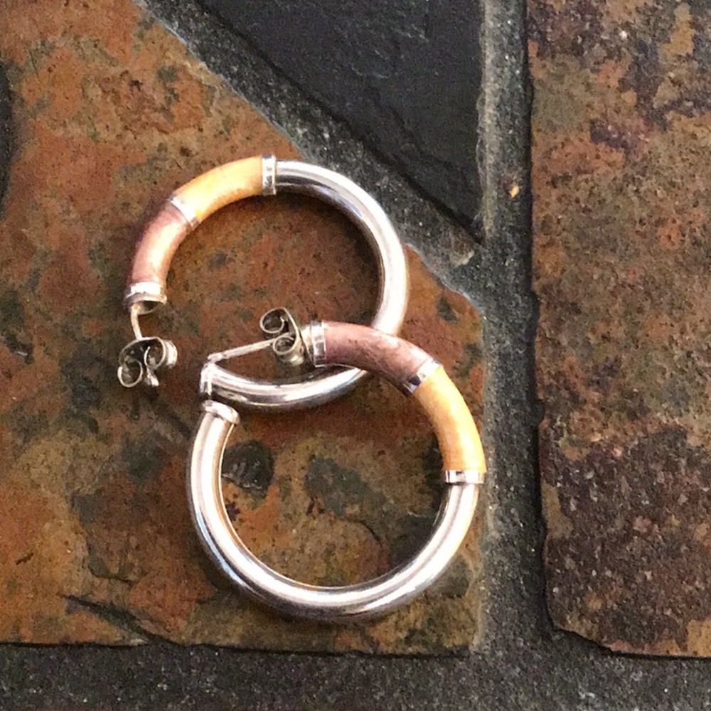 Purple, yellow and silver hoops earrings